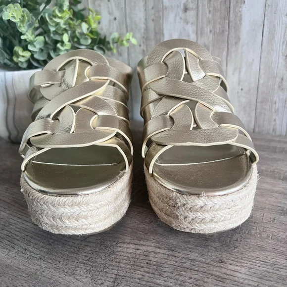 Marc Fisher Cazzie Gold Espadrille Wedge Sandals - Picture 4 of 8